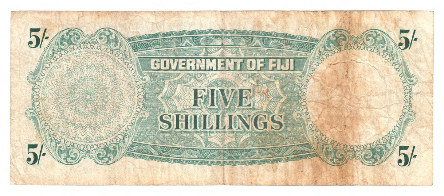 Fiji 1965 5 Shilling Banknote s/n C/14 176935 - Grades as Fine