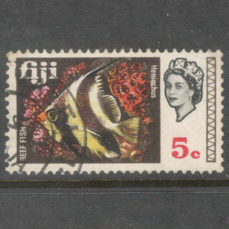 Fiji 1969 5 Cent Multicoloured Queen Elizabeth II 1969 Local Motives Decimal Currency Stamp - Perfin: 13.5