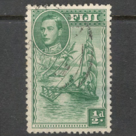 Fiji 1941 1/2d Green King George VI Local Motifs Stamp - Perfin: 14.0