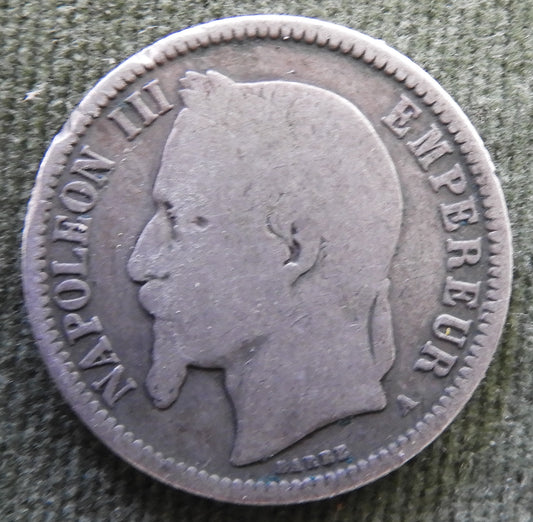 French 1866 1 Franc Coin - Circulated
