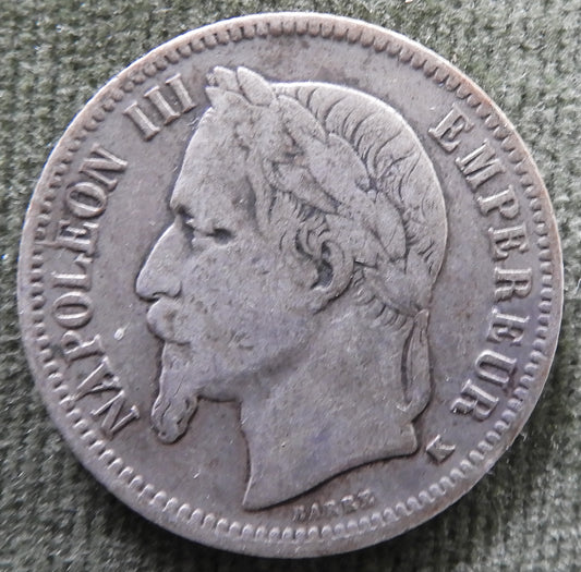 French 1867 1 Franc Coin - Circulated