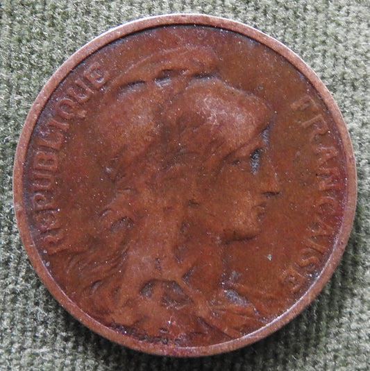 French 1908 5 Centimes Coin