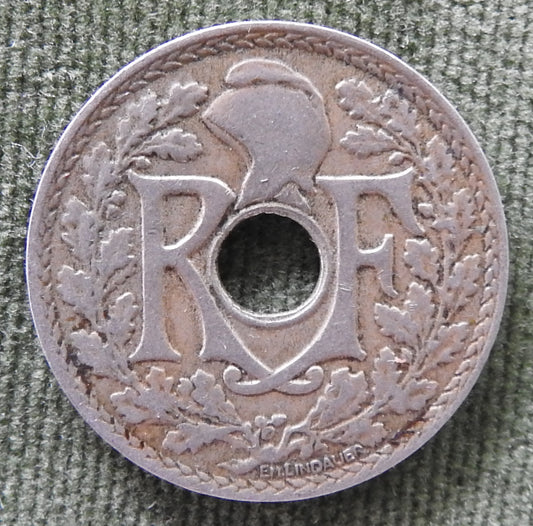 French 1917 25 Centimes Coin Monogram Within Wreath