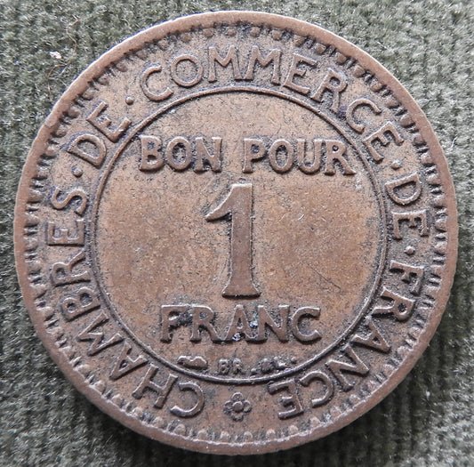 French 1921 1 One Franc Chamber Of Commerce Coin - Commerce Industrie Coin