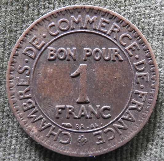 French 1924 1 One Franc Chamber Of Commerce Coin - Commerce Industrie Coin