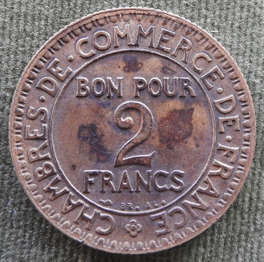 French 1924 2 Two Franc Chamber Of Commerce Coin - Commerce Industrie Coin