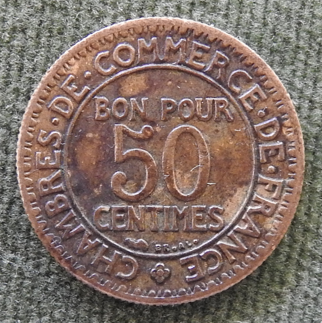 French 1924 50 Centimes Chamber Of Commerce Coin - Commerce Industrie
