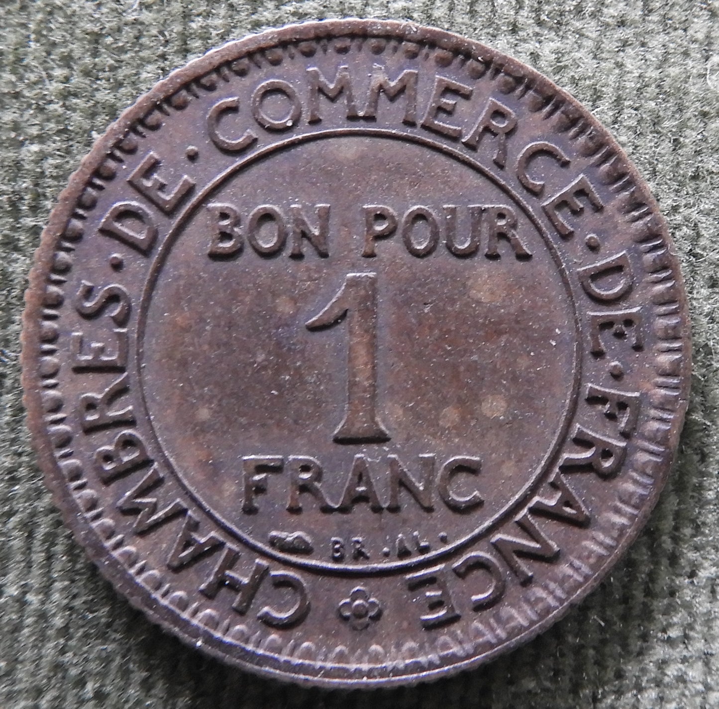 French 1925 1 One Franc Chamber Of Commerce Coin - Commerce Industrie Coin