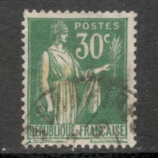 France 1932 30 Centimes Green Peace Ceres with Olive Branch Stamp