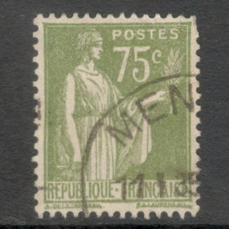 France 1932 75 Centimes Olive Green Peace Ceres with Olive Branch Stamp