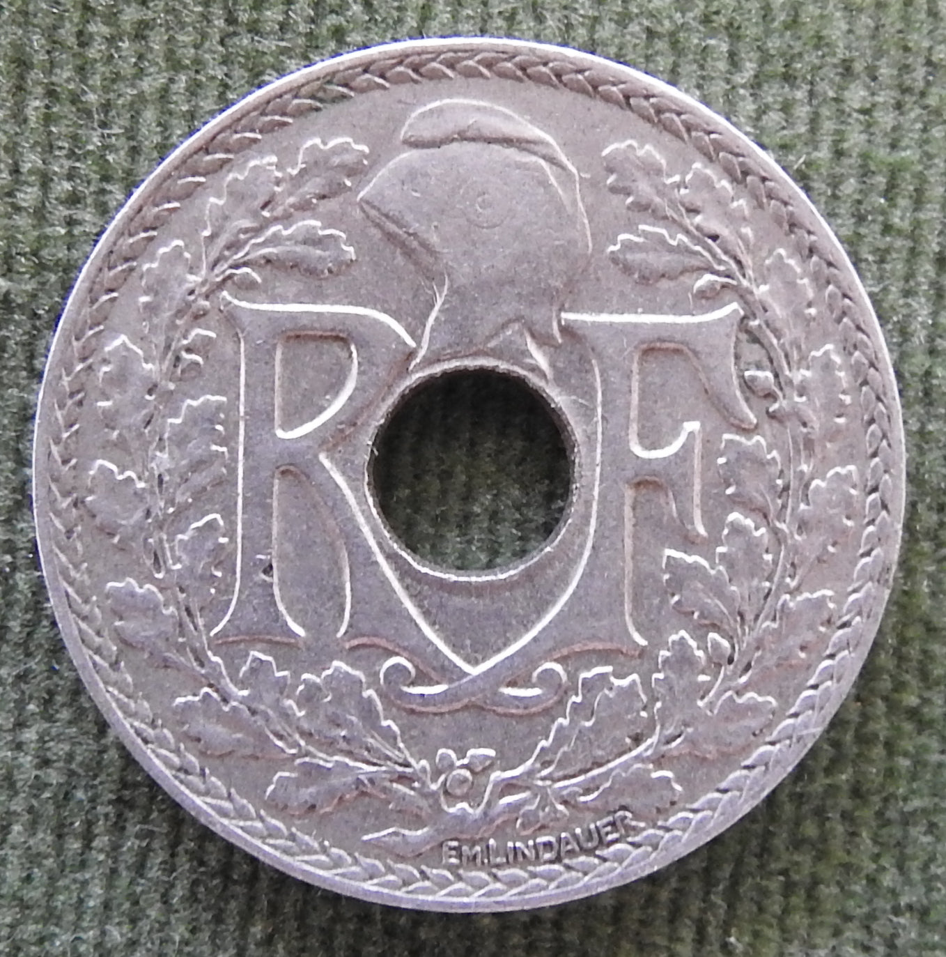 French 1933 25 Centimes Coin Monogram Within Wreath