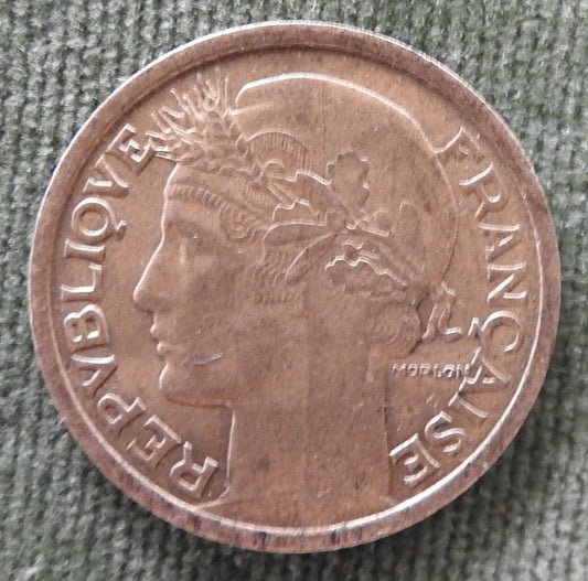 French 1937 1 One Franc Coin Marianne's Head