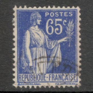 France 1937 65 Centimes Blue Peace Ceres with Olive Branch