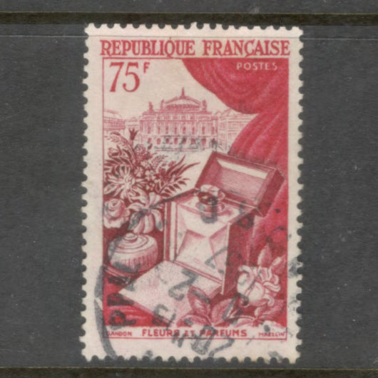 France 1954 75 Franc Fleurs Et Parfums Carmine / Brownish Red Stamp