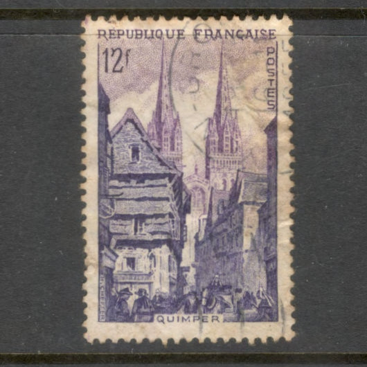 France 1954 12 Franc Quimper Violet / Purple Stamp