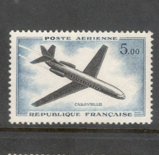 France 1960 5.00 Franc Caravelle Airplane Multicoloured Airmail Stamp