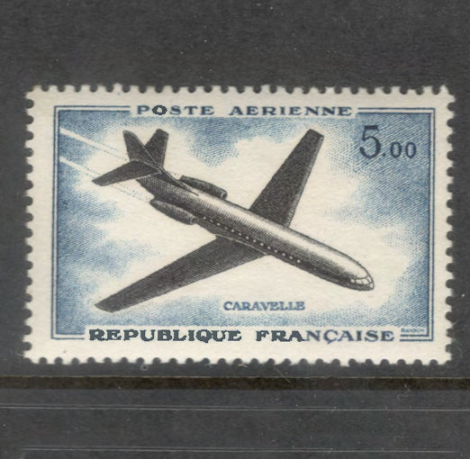 France 1960 5.00 Franc Caravelle Airplane Multicoloured Airmail Stamp