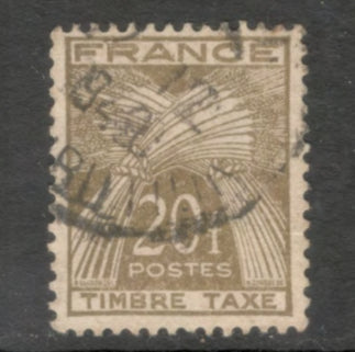 France 1943 - 1946 20 Franc Wheat Sheaves Olive Grey Duty Stamp