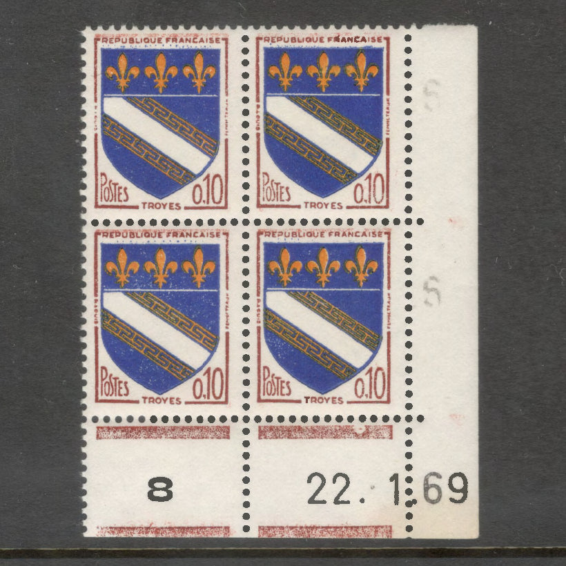France 1963 City Arms 0.10 Franc Troyes Multicoloured Stamp Block