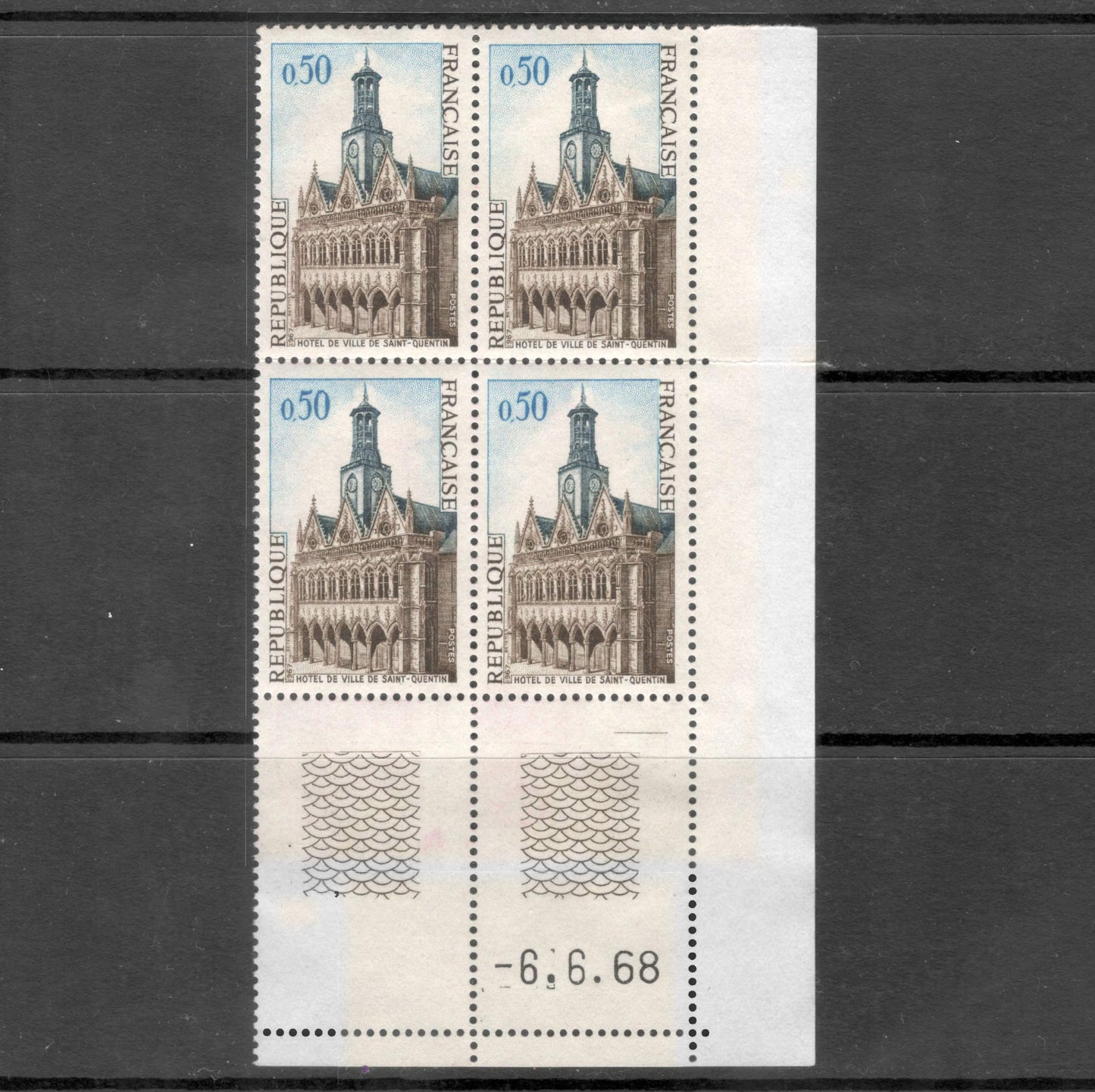 France 1967 0.50 Franc Hotel de Ville Tourist Publicity Multicoloured Stamp Block