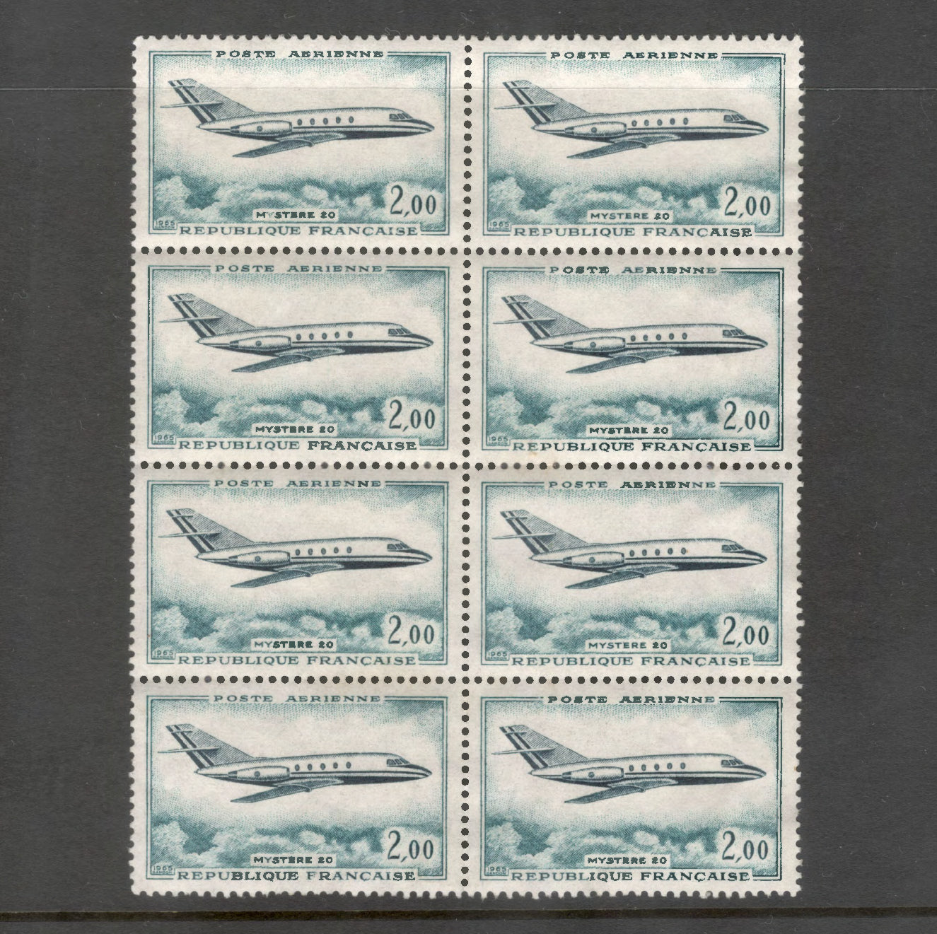 France 1965 2.00 Mystere 20 Greenish Blue Airmail Stamp Block