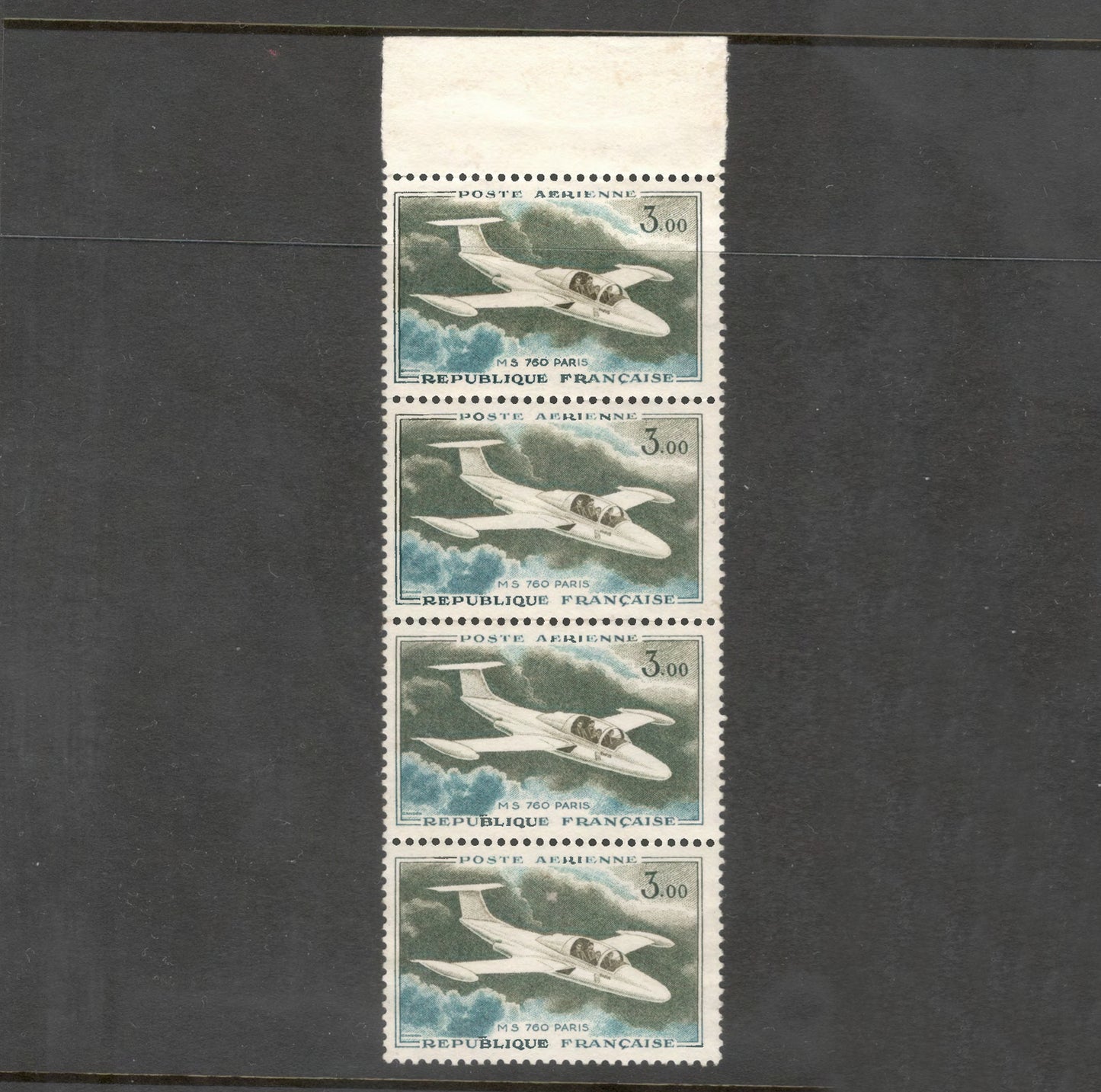 France 1960 3.00 Franc MS 760 Paris Airplane Multicoloured Airmail Stamp Strip