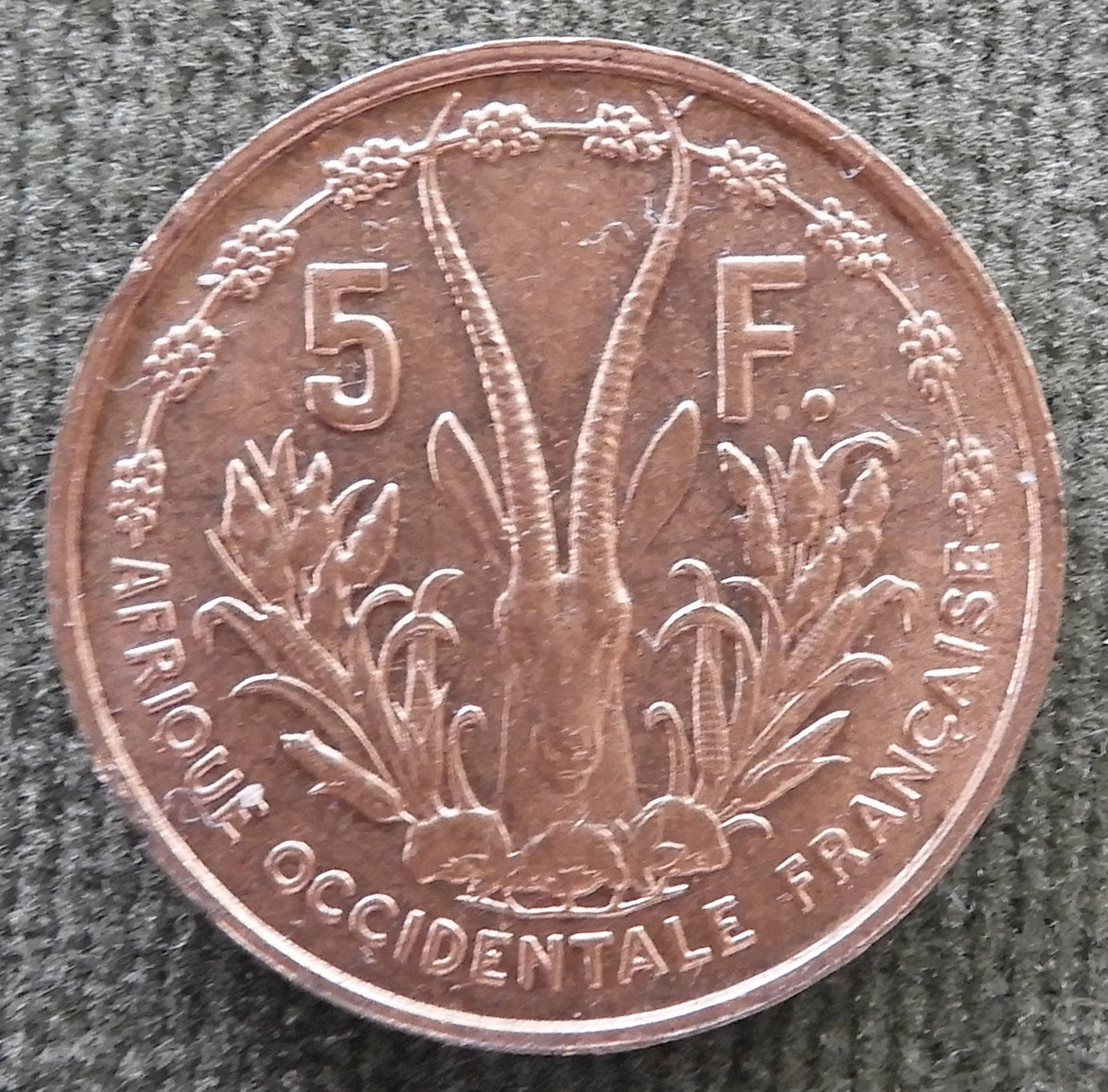 French Equatorial Africa 1956 5 Franc Coin Mariane's Head Wearing A Winged Phrygian Cap