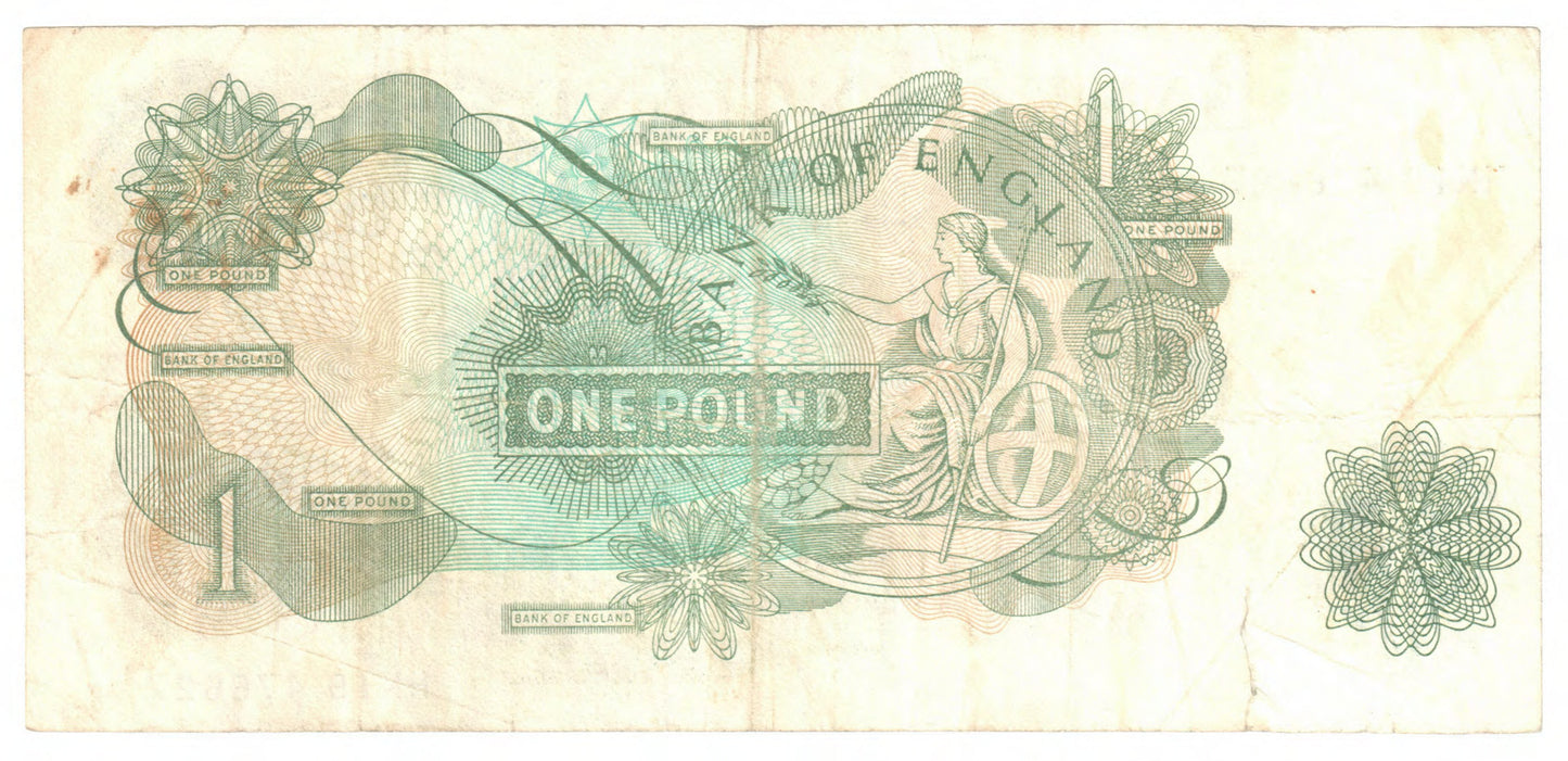 England 1981 1 Pound Bank of England Banknote s/n AW44 714530 - Circulated