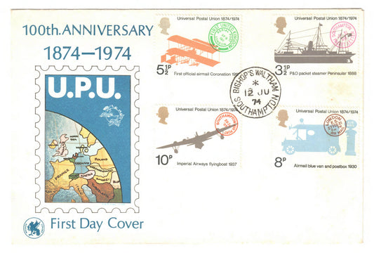 GB 1974 UPU 100th Anniversary FDC Illustrated By Stuart Southhampton Hand Stamped