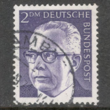 Germany Deutsche Bundespost 1970 2 DM Deutsche Mark Bluish Violet Gustav Heinemann Stamp - Perfin: 14.0