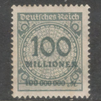 German Empire 1923 100M 100000000 Mark Grey New Daily Overprinted Stamp - Perfin: 14.0