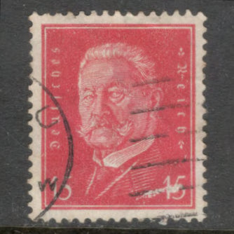 German Empire 1928 15 Pfennig Carmine Paul von Hindenburg Stamp - Perfin: 14.0