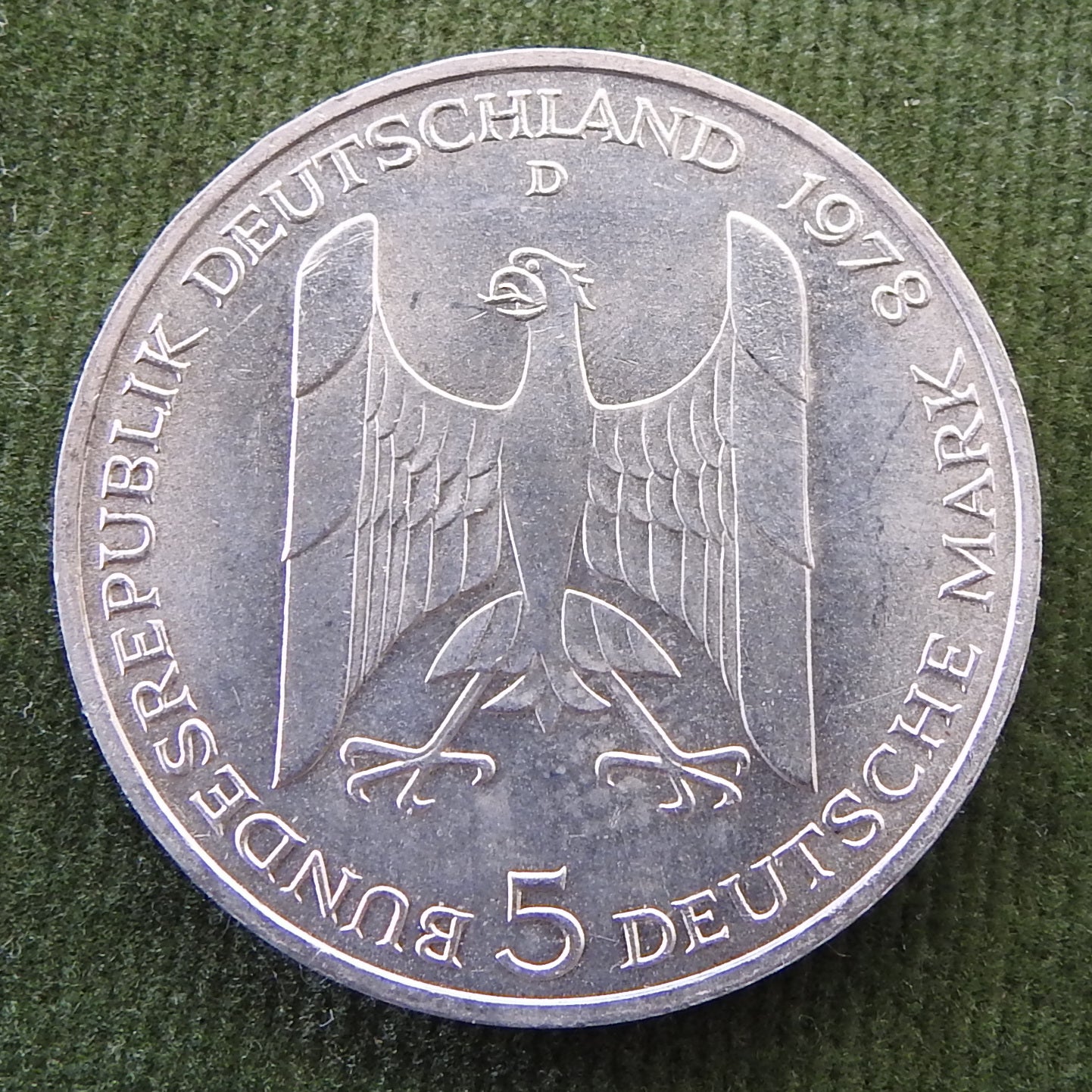 Germany 1978 D 5 Deutsche Mark Gustav Stresemann Silver Coin