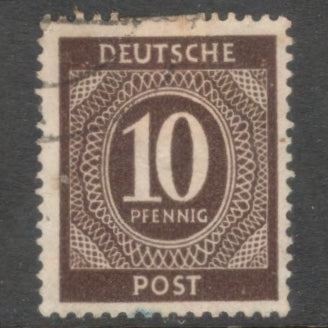 Germany Deutsche Post 10 Pfennig Dark Brown 1946 Numeral Value Stamp - Perfin: 14.0