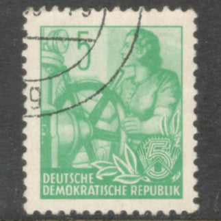 Germany DDR 1953 - 1956 5 Pfennig Green 5 Year Plan Stamp - Perfin: 13.0x12.5