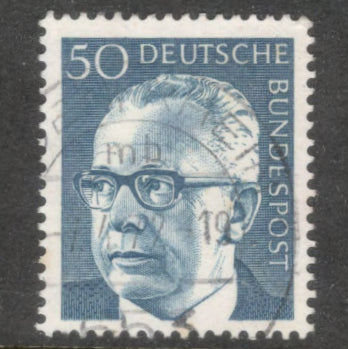 Germany Deutsche Bundespost 1970 50 Pfennig Dark Blue Gustav Heinemann Stamp - Perfin: 14.0