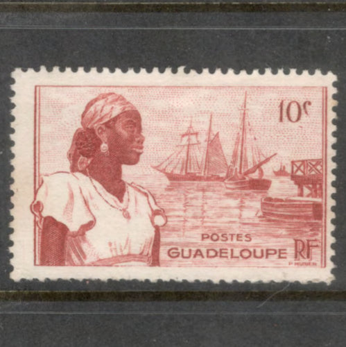 Caribbean Guadeloupe 1947 10 Centimes Brownish Red Local Motives Stamp - Perfin: 13.0