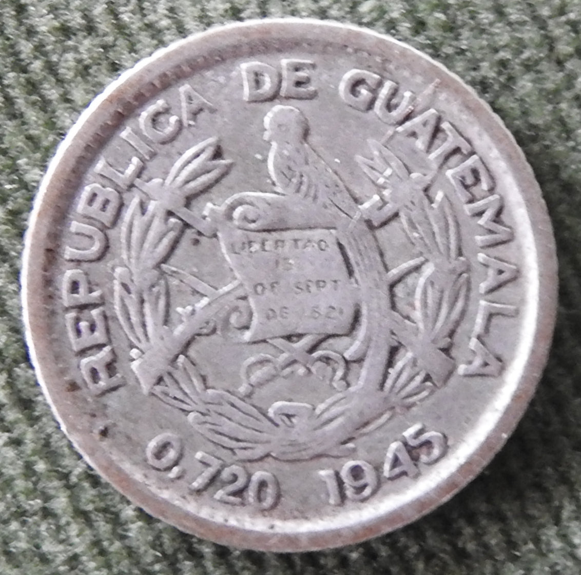 Guatemala 1924 5 Centavos Silver Coin Coat Of Arms