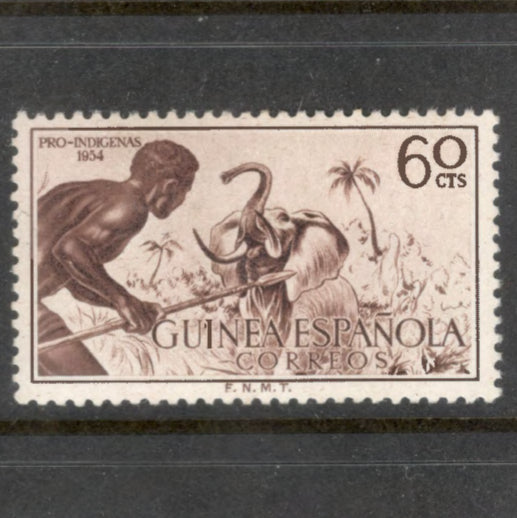 Guinea Spanish 1954 60 Centimos Brown Charity Stamps Hunting Stamp - Perfin: 12.75x13.0