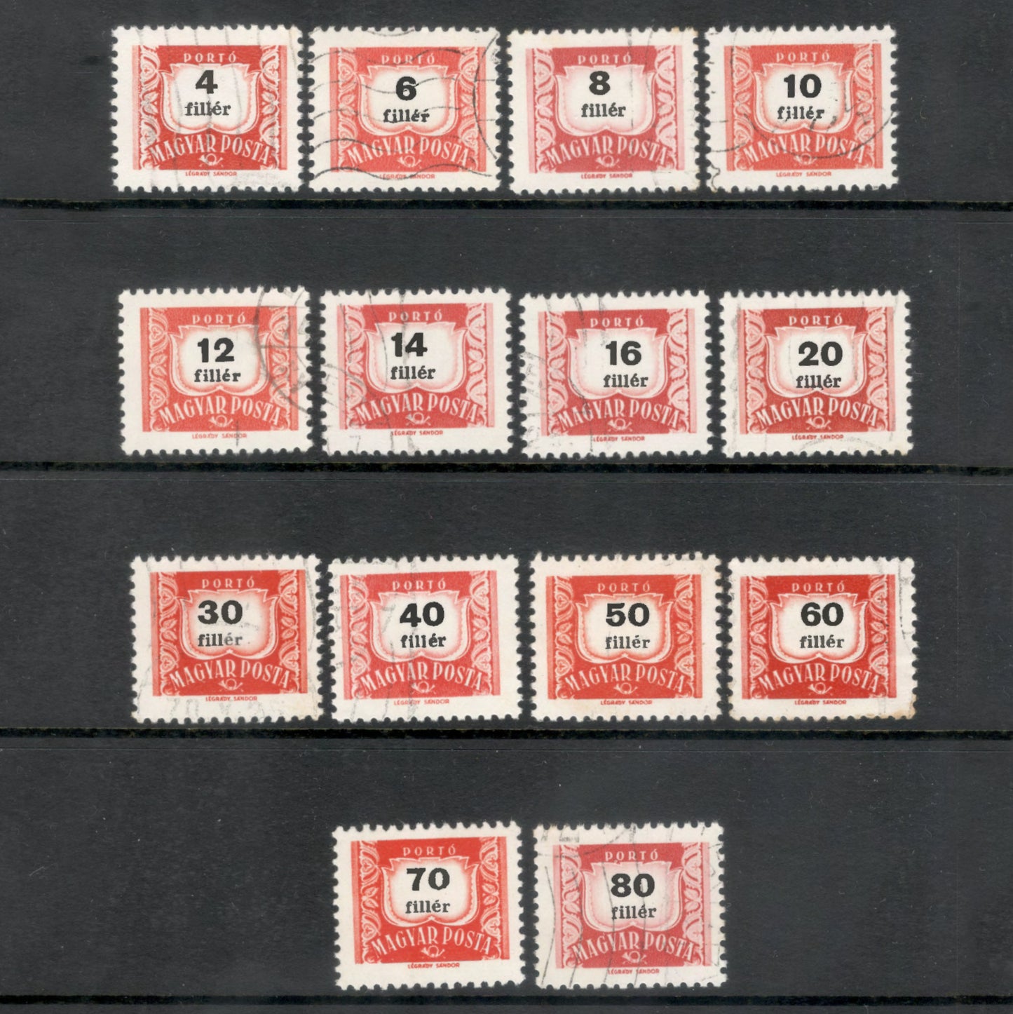 Hungary 1958 Orange Red / Black Numeral Postage Due Stamp Set