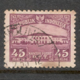 Indonesia 1953 45 Sen Lilac Bandung Post Office Stamp - Perfin: 12.5