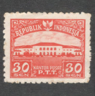 Indonesia 1953 30 Sen Rose red Bandung Post Office Stamp - Perf: 12.5