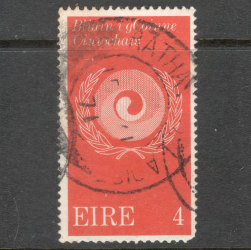 Ireland Eire 1971 4p Red International Year Against Racism Stamp - Perfin: 14.0x15.0
