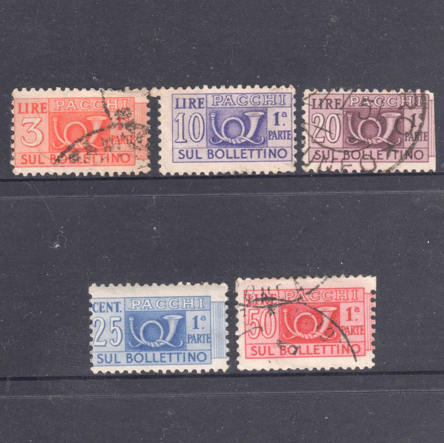 Italy Italia 1946 -1952 Post Horn 1st Side Stamp Group of 5 - Perfin: Varied