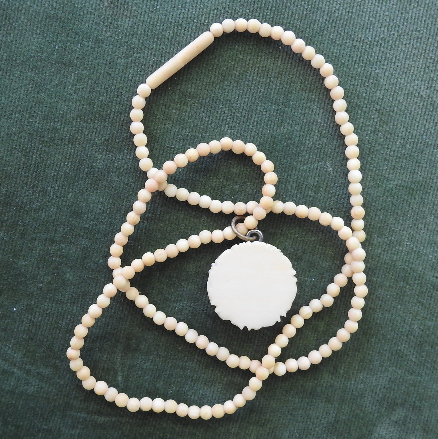 Ivory Carved Floral Pendant With Ivory Bead Necklace