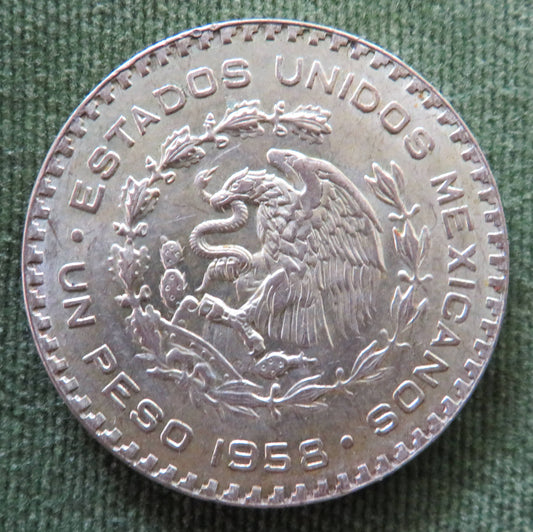 Mexican 1958 1 Peso Silver Independence War Hero Jose Maria Morelos Coin - EF