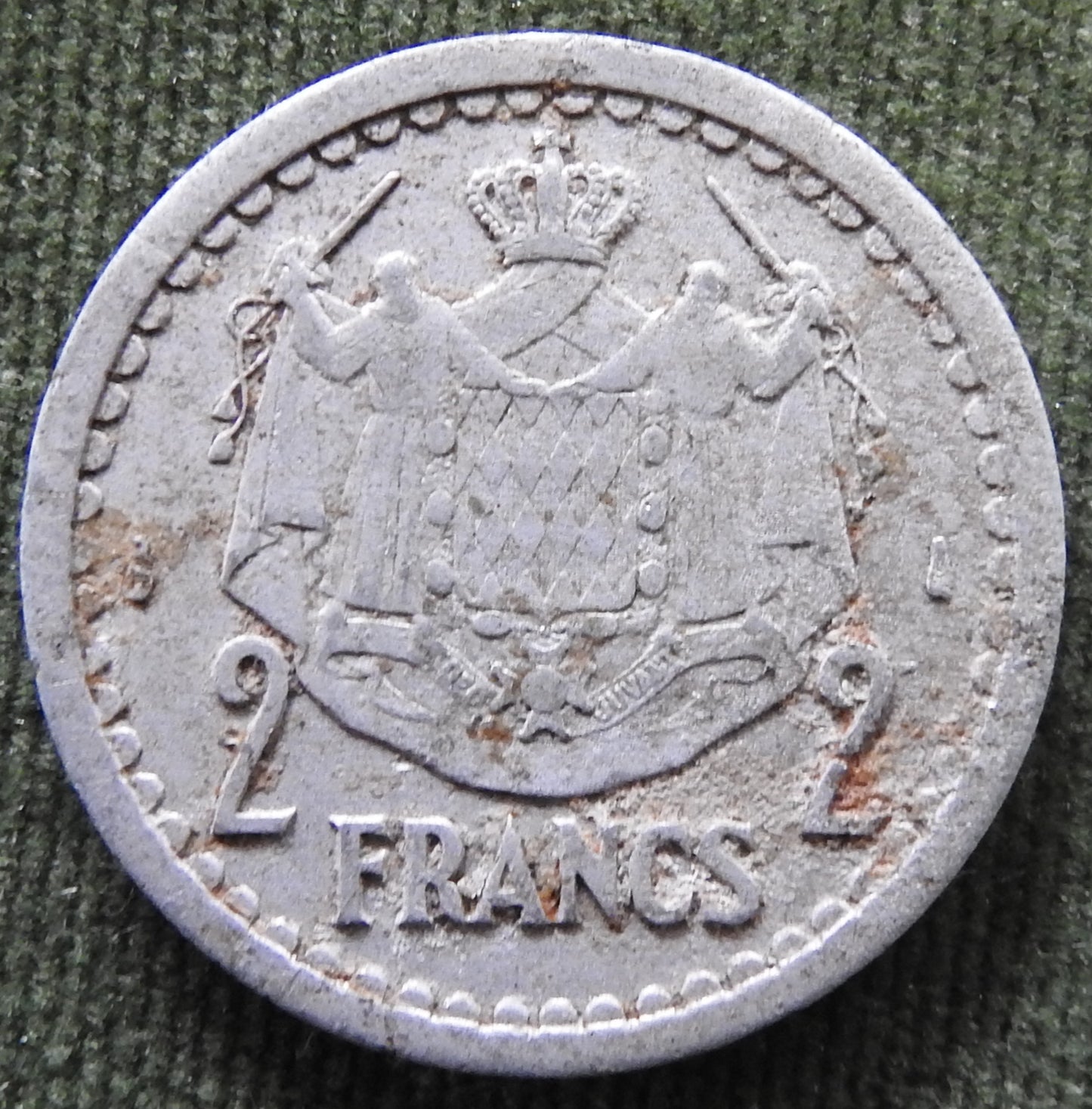 Monaco 1943 2 Francs Coin - Louis II Prince Of Monaco - Circulated