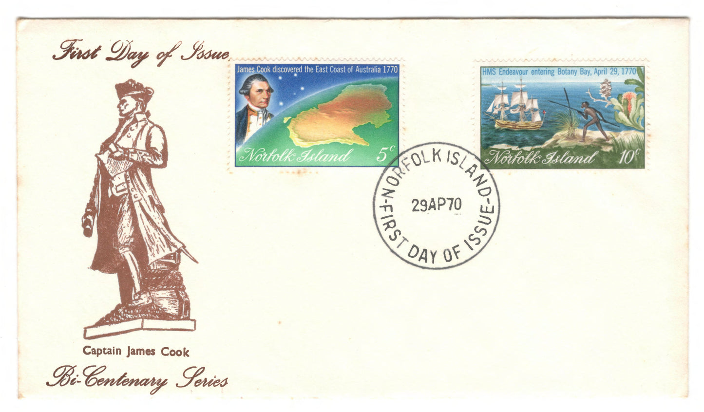 Norfolk Island 1970 Bi-Centenary Series First Day Cover Postmarked Norfolk Island