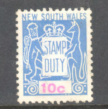 New South Wales 10c Blue Stamp Duty Stamp - No Gum