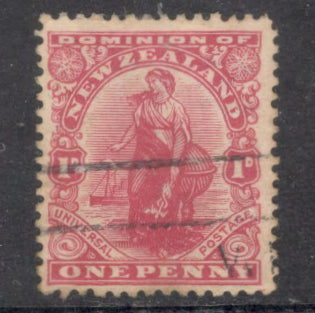 New Zealand 1909 1d 1 Penny Universal Zealandia Inscription " DOMINION OF NEW ZEALAND" Carmine Stamp